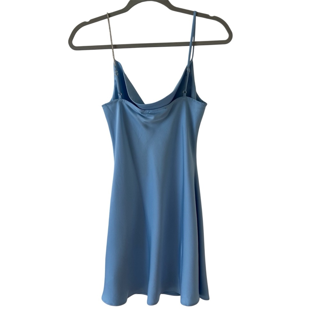 NWT RtA Satin Cowl Neck Slip Mini Dress Rhinestone Strap Blue Small - Picture 11 of 16